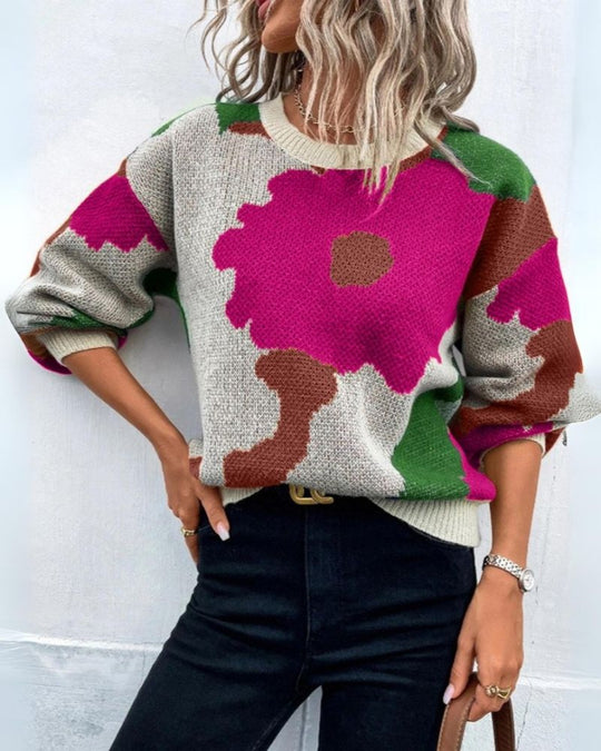 EB | Strickpullover mit Abstraktem Floral-Muster
