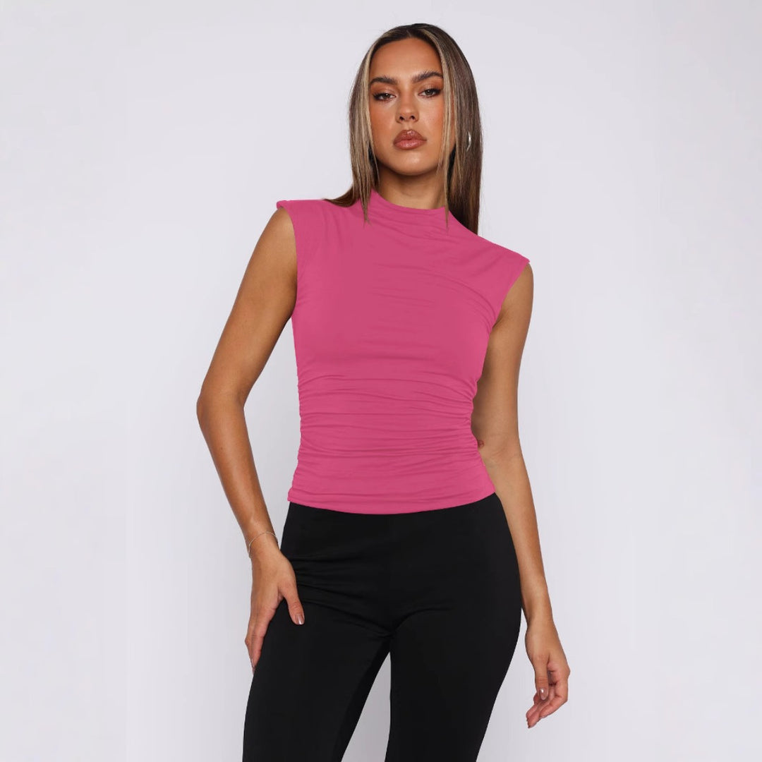 EB | Semi-Rollkragen einfarbig slim-fit ärmellose Spice Girl Weste