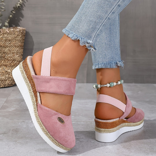 EB | Damen Sandalen Auf Plattform: Rutschfest, Geschlossene Zehe, Elastischer Riemen