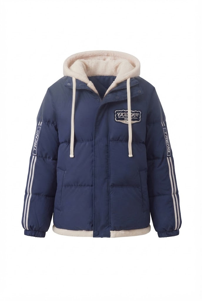 Damen nan sportive gesteppte Kapuzenjacke mit hochwertiger Teddy-Innenkonstruktion und sportiven Streifenärmeln EB