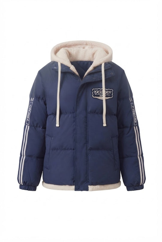 Damen nan sportive gesteppte Kapuzenjacke mit hochwertiger Teddy-Innenkonstruktion und sportiven Streifenärmeln EB