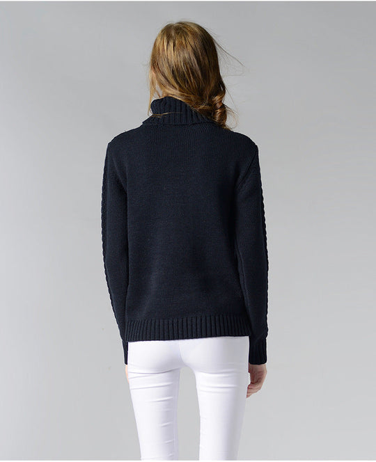 EB | Damen Rollkragenpullover mit langen Ärmeln und Kabelstrick