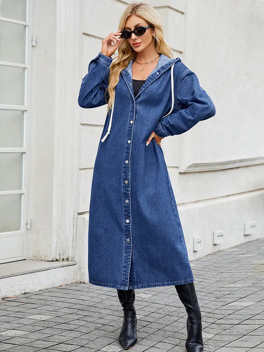 EB | Damen Langer Denim-Trenchcoat