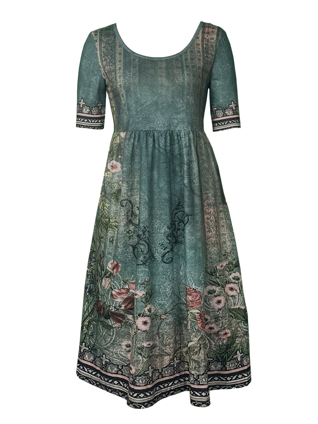 EB | Rundhalsausschnitt Kurzarm Bohemian Print Kleid Frauen