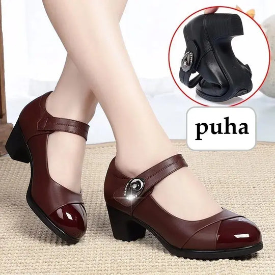 Damen Schuhe mit runder Spitze aus Leder EB