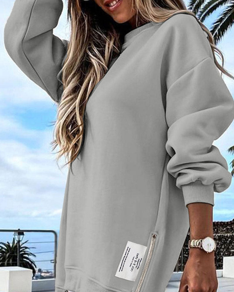 EB | Sweatshirtkleid mit Langen Ärmeln Reißverschluss und Schlitz
