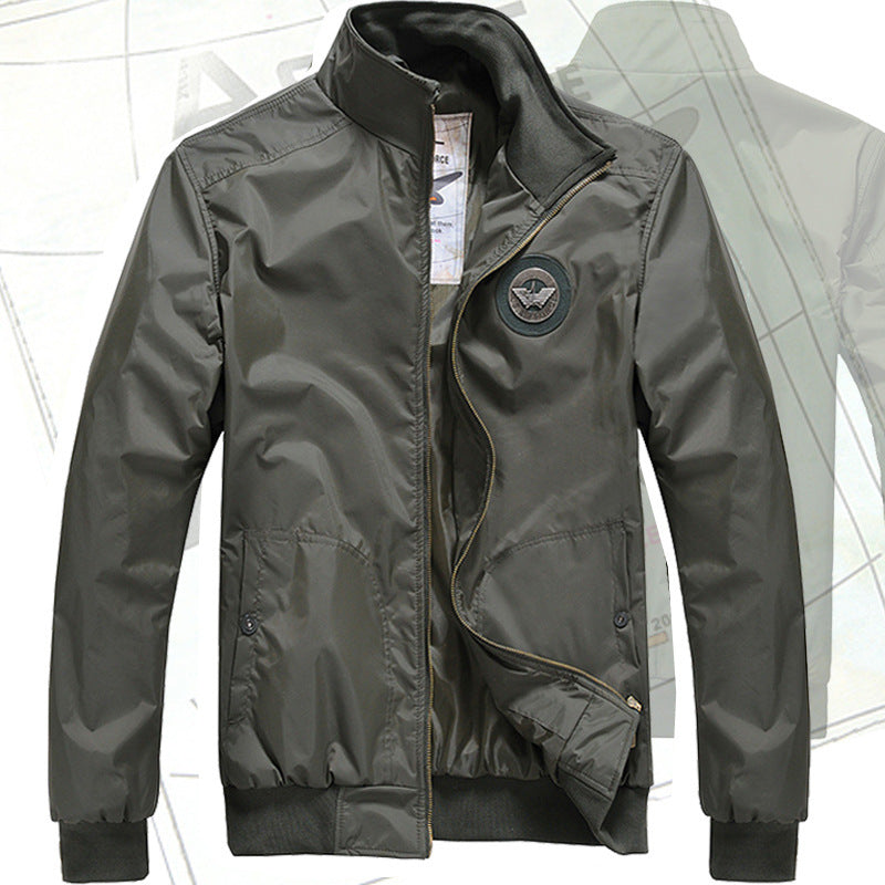 Men's  sleek nylon storm bomber jacket with stand collar fleece-lined throat and zip-front welt pockets EB