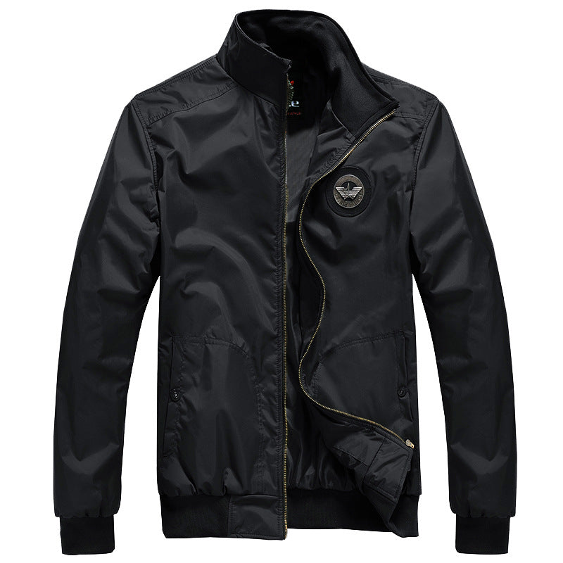 Men's  sleek nylon storm bomber jacket with stand collar fleece-lined throat and zip-front welt pockets EB