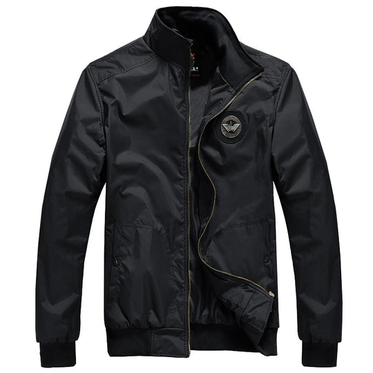 Men's  sleek nylon storm bomber jacket with stand collar fleece-lined throat and zip-front welt pockets EB