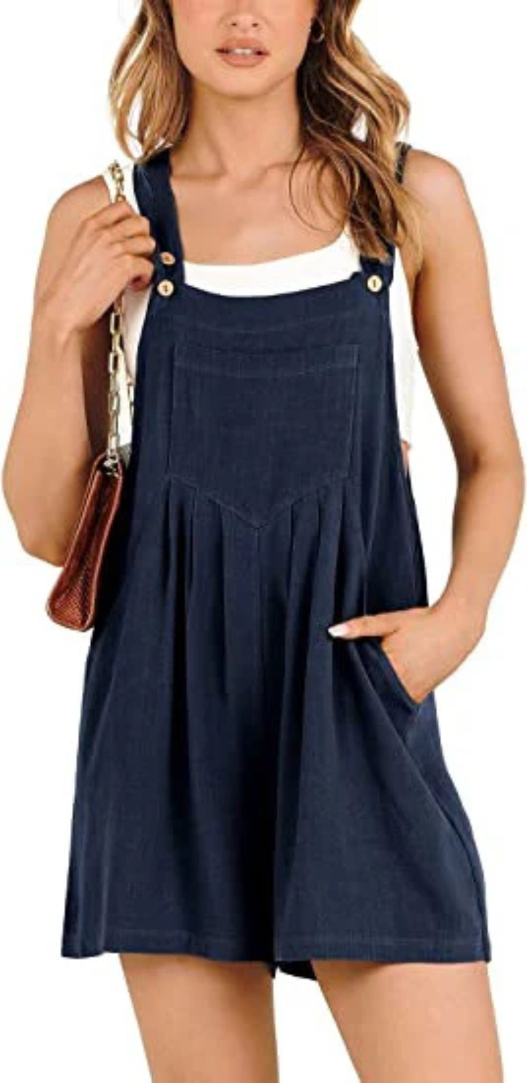 EB | Jumpsuit-Shorts aus Baumwolle und Leinen mit weitem Bein