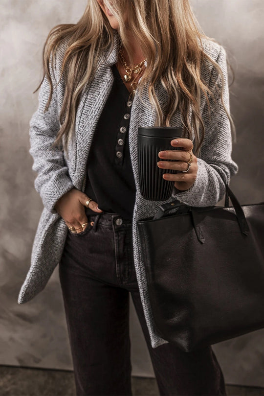 EB | Grauer Reverskragen Jacke mit Taschen