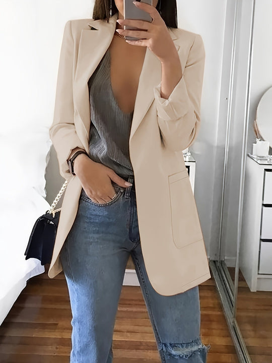 EB | Eleganter Business-Einfarbiger Lange Blazer mit Reversideal für alle Jahreszeiten