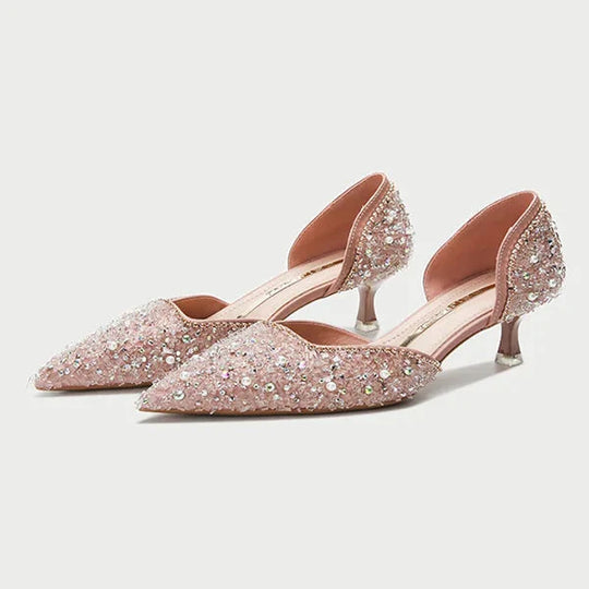 EB | Stilvolle Schuhe mit Spitzer Zehe und Mittlerem Absatz mit Glitzeroberfläche