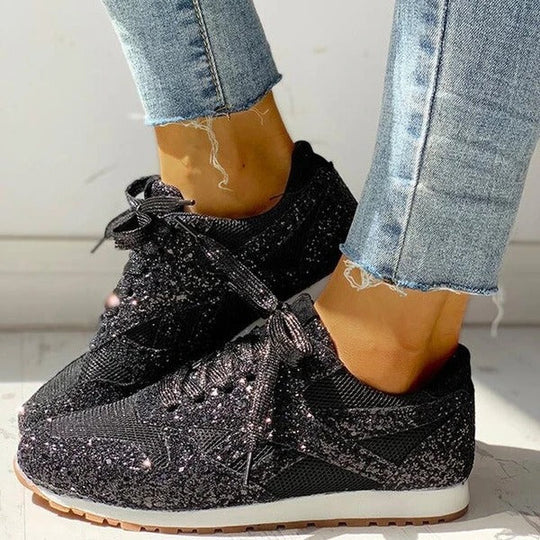 Stylische Damen Glitter Sneakers EB