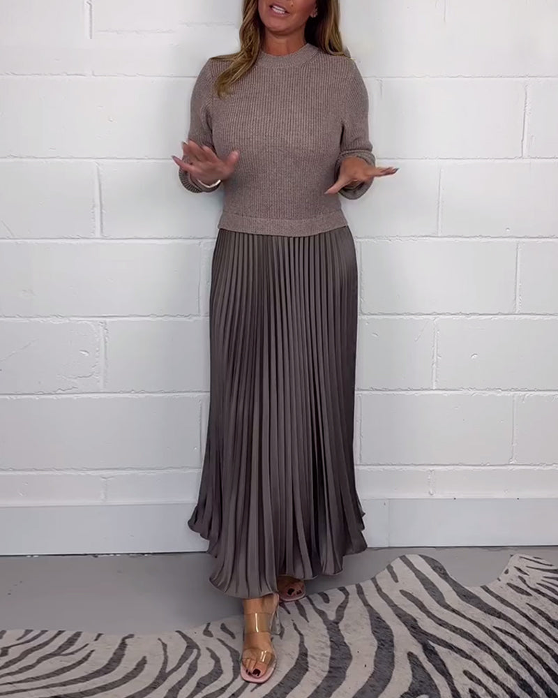 EB | Lässiges Kontrastfarbenes Kleid mit Patchwork und Plissee