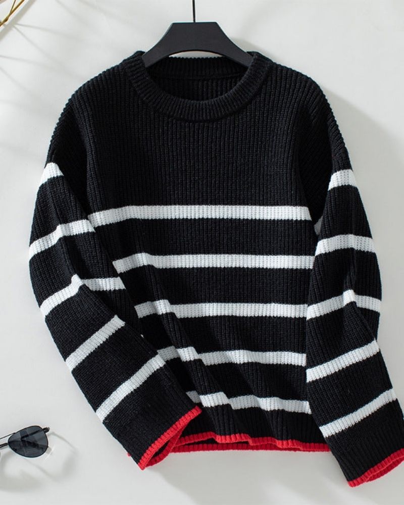 EB | Klassischer Gestrickter Pullover mit Gestreiftem Muster