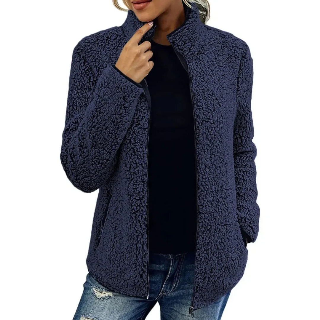 EB | Weiche Damen Teddyjacke Mit Hohem Kragen Und Reißverschluss