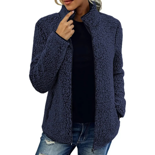 EB | Weiche Damen Teddyjacke Mit Hohem Kragen Und Reißverschluss