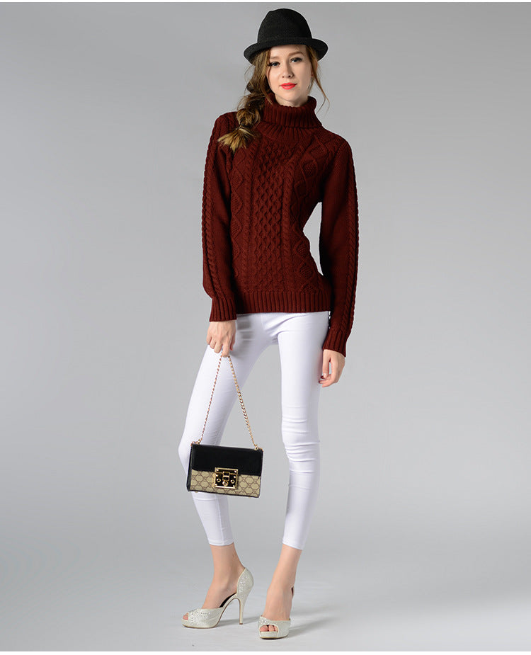 EB | Damen Rollkragenpullover mit langen Ärmeln und Kabelstrick