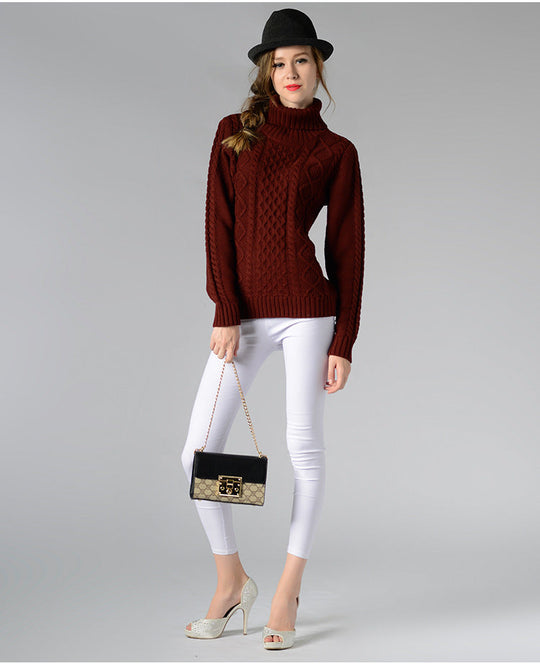 EB | Damen Rollkragenpullover mit langen Ärmeln und Kabelstrick