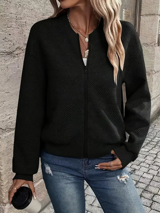 EB | Cardigan - Damen Herbst Zip-Up Texturierter Cardigan mit Rippbund