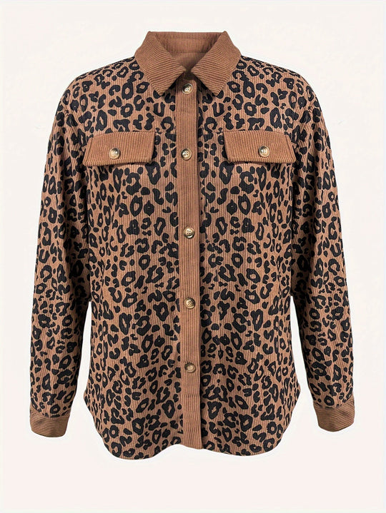 EB | Leopardenmuster Langhe Hemdbluse Polyester Stilvoll und Trendy
