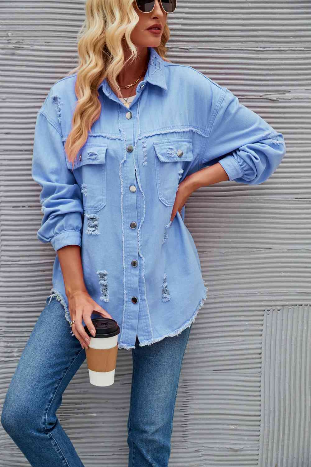 EB | Zerrissene Rohsaum-Denimjacke
