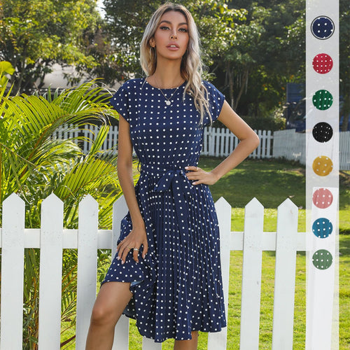 EB | Kurzärmeliges Polka Dot Plissee-Kleid