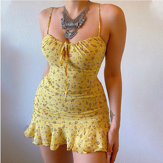 EB | Hohles Kleid mit floralen Hosenträgern