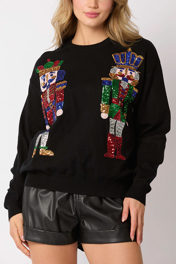 EB | Weihnachtssoldat Pailletten Mode Lässiger Sweatshirt