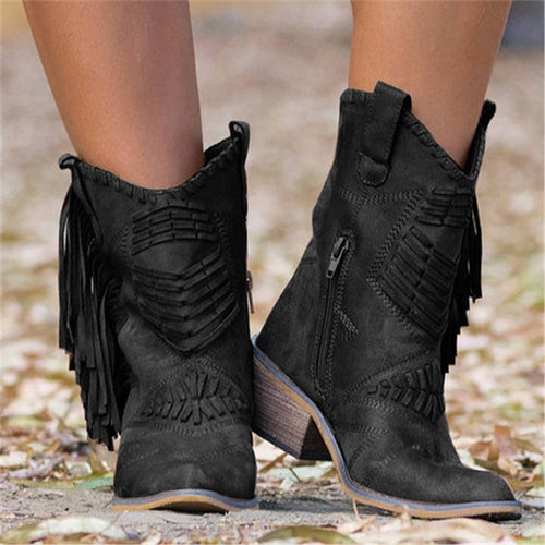 Stylische Damen Stiefel mit Fransen EB