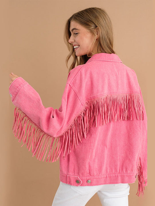 EB | Fransen-Detail Gefallene Schulter Denimjacke