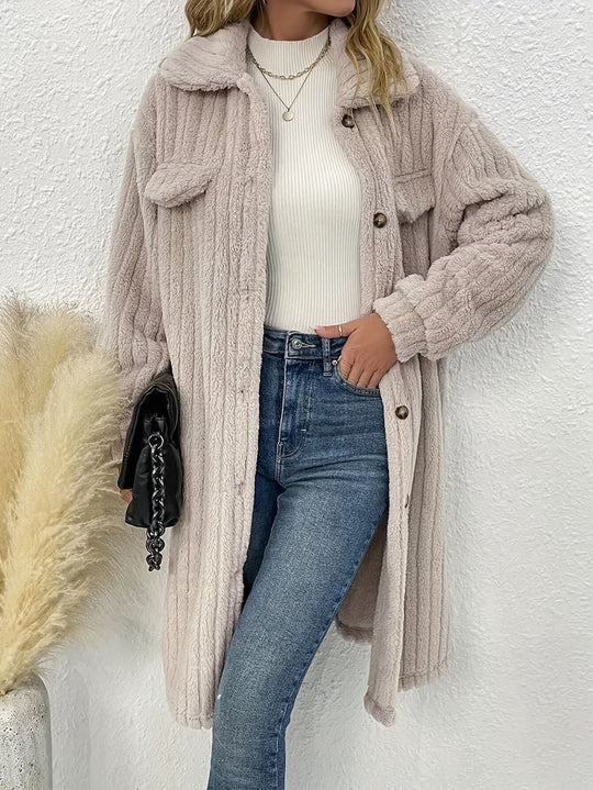 EB | Lange, Weiche Samtjacke mit Knöpfen Polyester Warm und Bequem