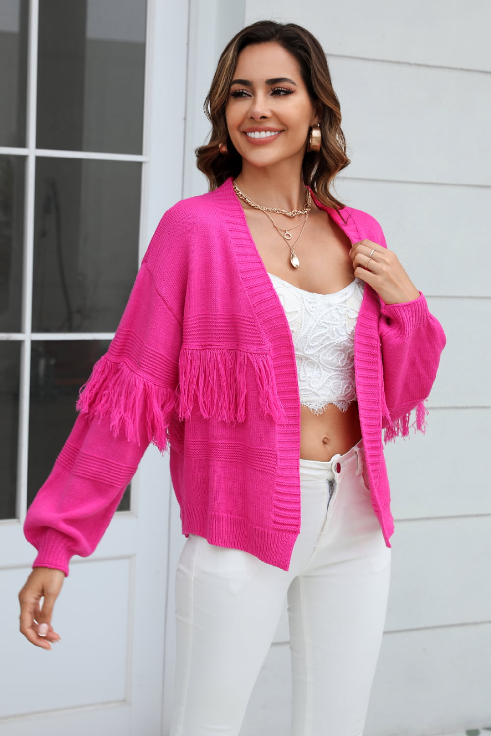 EB | Fransenbesatz Offene Vorder-Cardigan