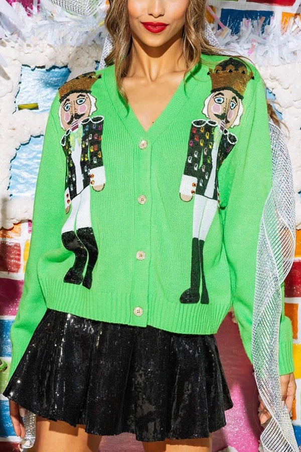 EB | Weihnachtsnussknacker Pailletten Freizeit Strickjacke