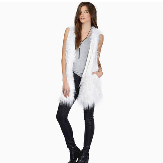 Damen Elegante Kunstfellweste mit seitlichen Taschen und lässigem Schnitt EB
