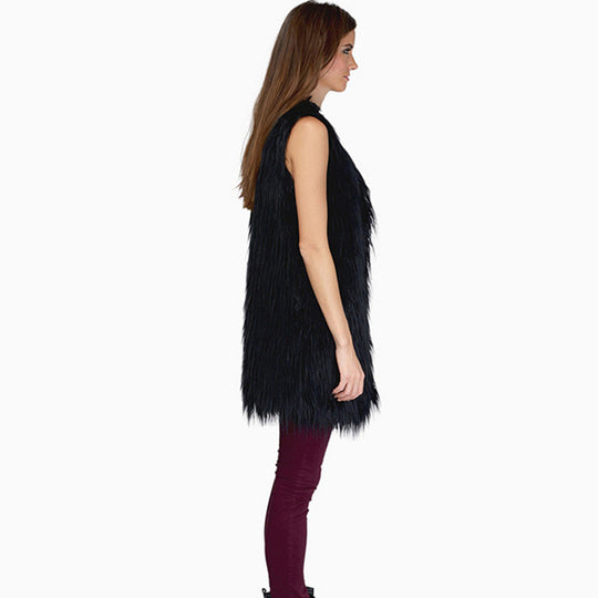 Damen Elegante Kunstfellweste mit seitlichen Taschen und lässigem Schnitt EB