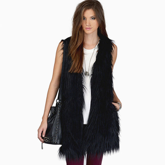Damen Elegante Kunstfellweste mit seitlichen Taschen und lässigem Schnitt EB