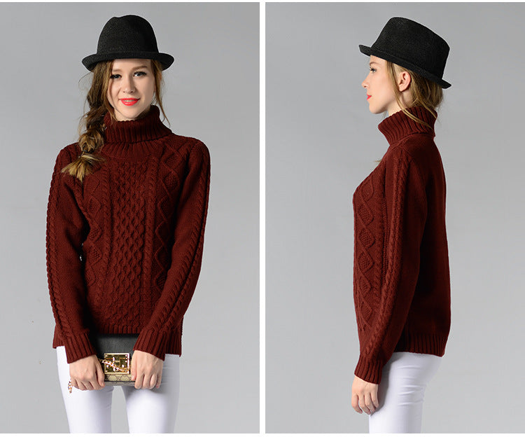 EB | Damen Rollkragenpullover mit langen Ärmeln und Kabelstrick