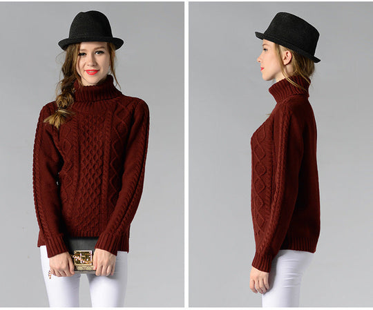 EB | Damen Rollkragenpullover mit langen Ärmeln und Kabelstrick