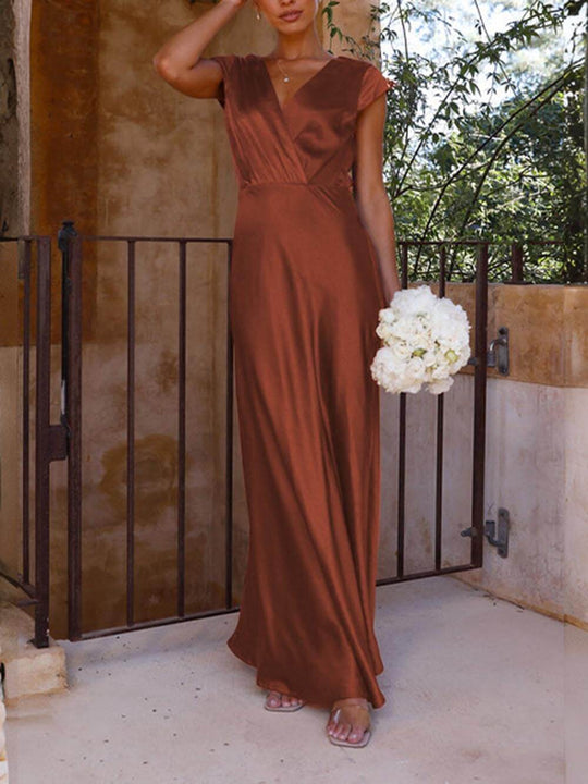 EB | Satiniertes Fishtail Maxikleid mit V-Ausschnitt für Damen