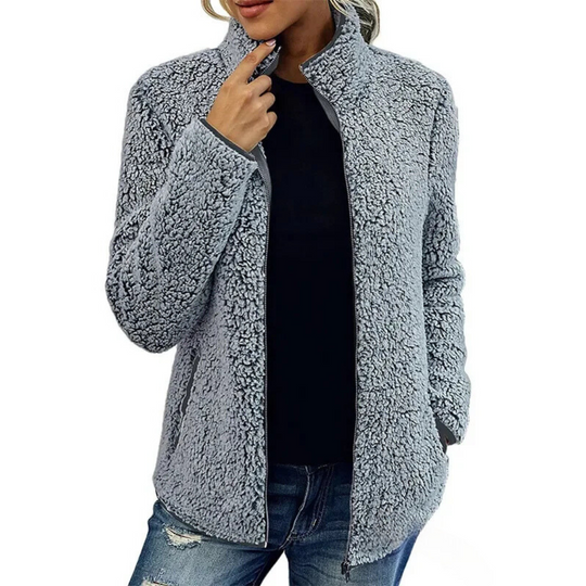 EB | Weiche Damen Teddyjacke Mit Hohem Kragen Und Reißverschluss