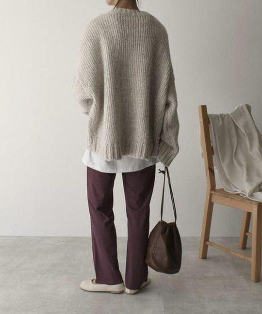 EB | Überdimensionierter Strickpullover mit Tasche Wollmischung Lässig und Warm