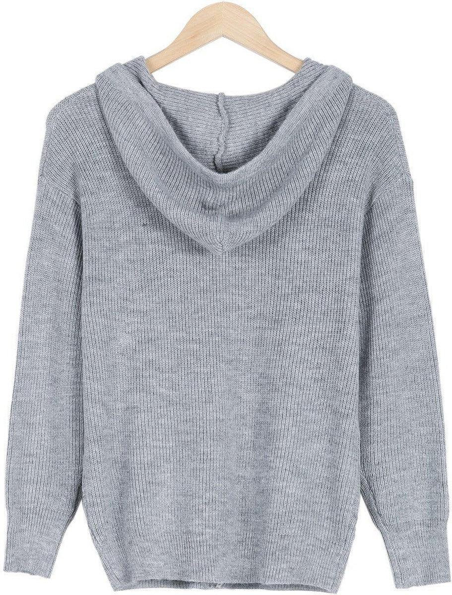 EB | Grau Strick Hoodie mit Reißverschluss Wolle Komfortabel und Warm
