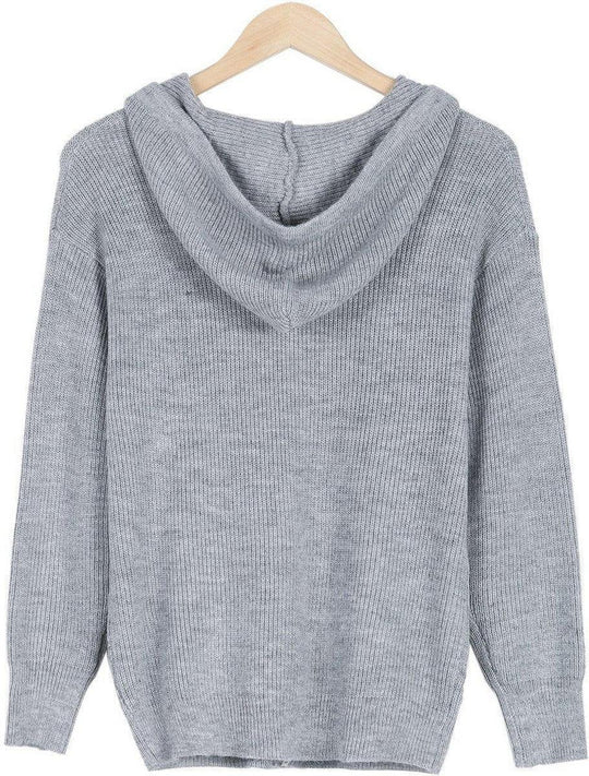 EB | Grau Strick Hoodie mit Reißverschluss Wolle Komfortabel und Warm