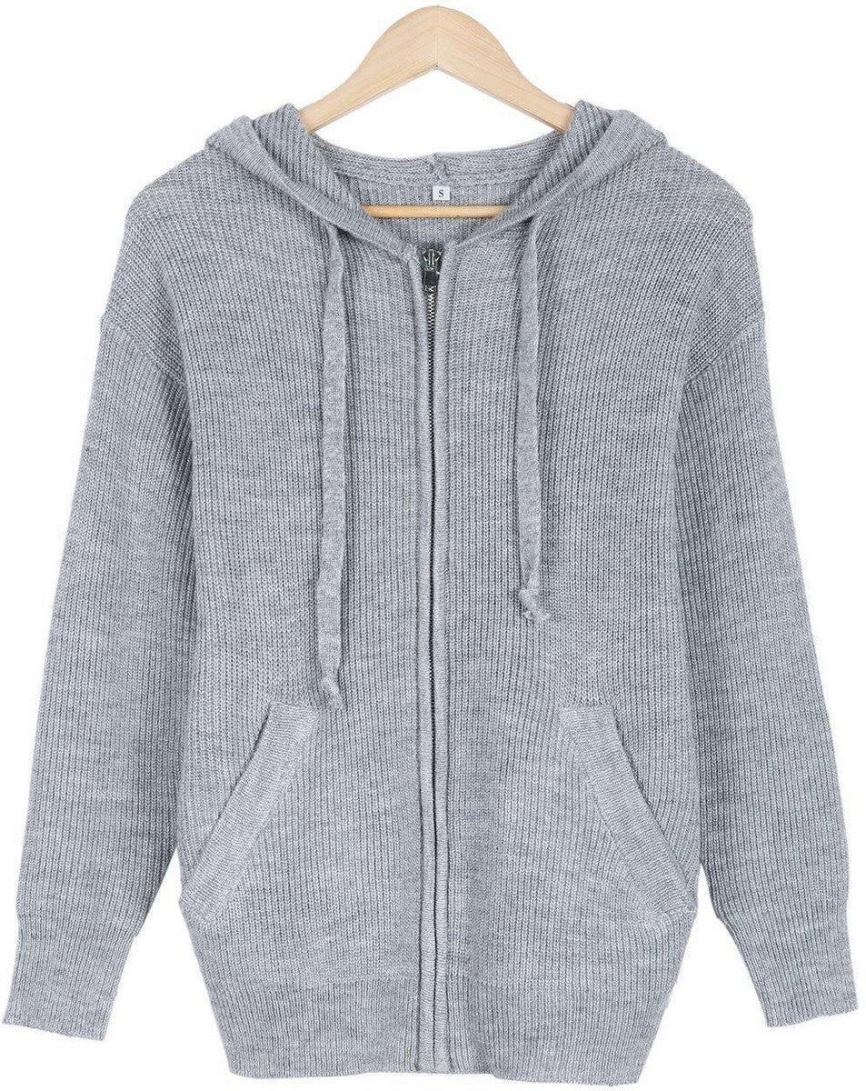 EB | Grau Strick Hoodie mit Reißverschluss Wolle Komfortabel und Warm