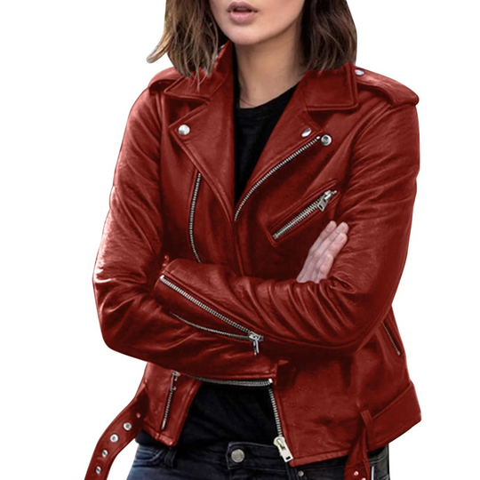 EB | jacke Damen Biker Modell mit Gürtel und Reißverschlussdetails