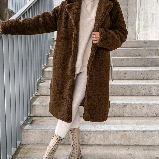 EB | Teddy Mantel - Weich Undwarm - Oversized Passform - Knopfverschluss - Reverskragen