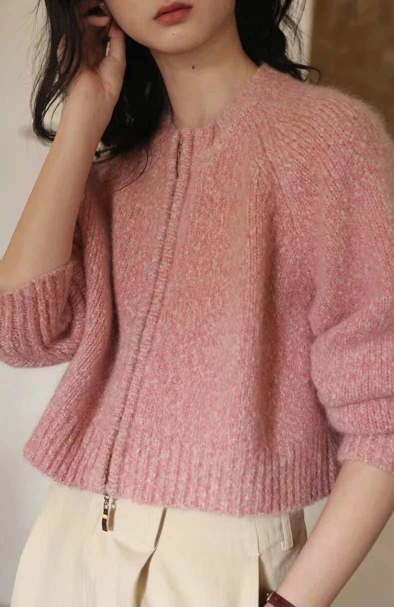 Damen Oversized Strickjacke mit Reißverschluss EB