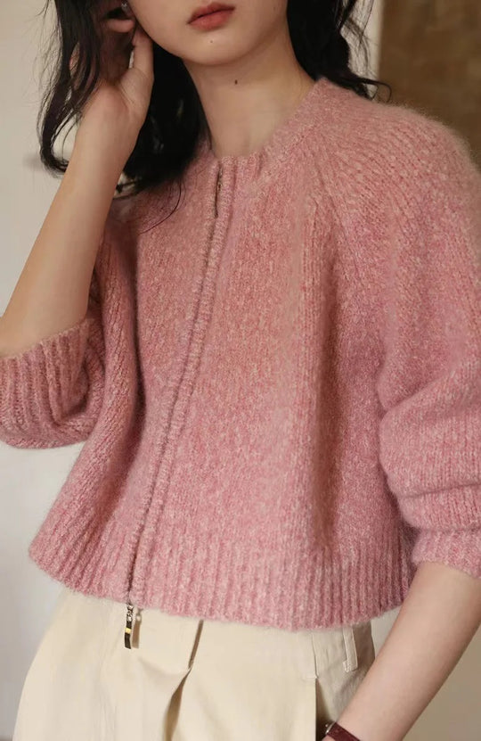 Damen Oversized Strickjacke mit Reißverschluss EB